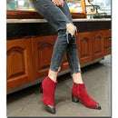 2021 Mode Damen High Heels Stiefel Warme Schuhe Spitzschuh Damen Winter Chelsea Boots Damen Stiefeletten Quadratische Ferse 6cm N046