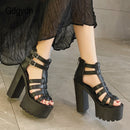 Gdgydh Open Toe Platform Sandals Women Chunky Heel Gladiator Shoes T-tied Thick Waterproof Nightclub Party High Heels Drop Ship