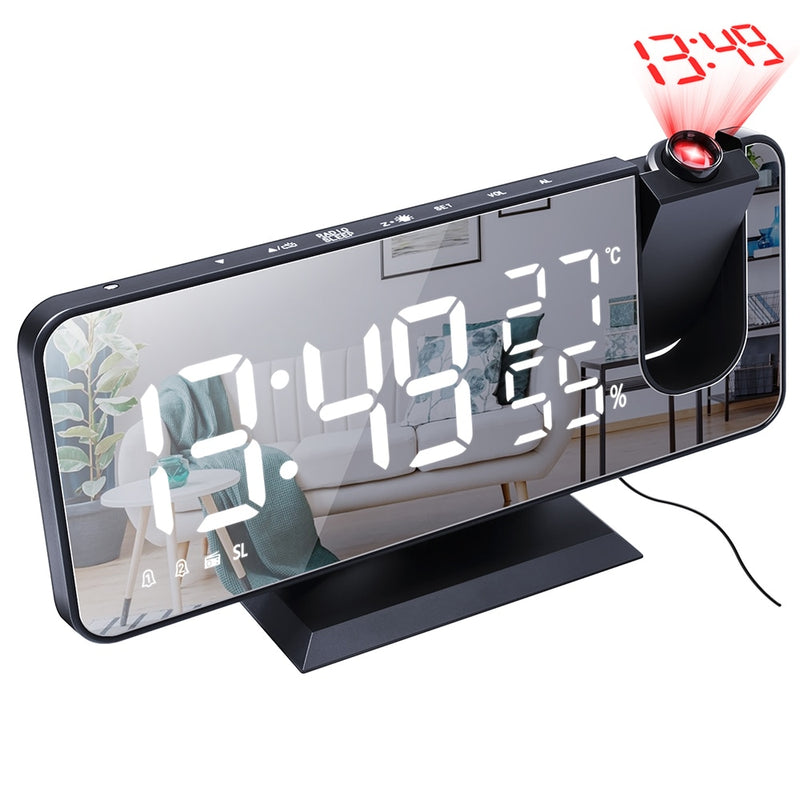 3 Color LED Digital Alarm Clock Radio Projection With Temperature And Humidity Mirror Clock Multifunctional Bedside Time Display