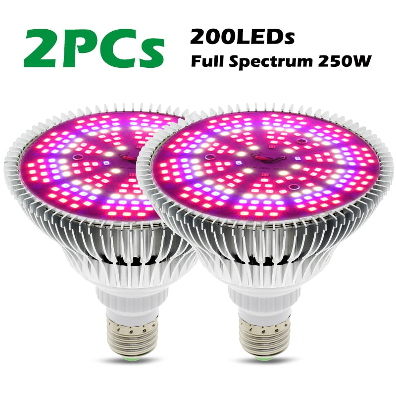 250W LED Grow Glühbirne E27 LED Pflanzenbirne 200 LEDs Sunlike Vollspektrum Grow Lights für Zimmerpflanzen Gemüse und Setzling