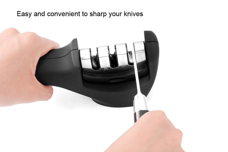 XITUO Messerschärfer für gerade und gezackte Messer, 3-stufiges diamantbeschichtetes Radsystem, schärft stumpfe Messer schnell und sicher