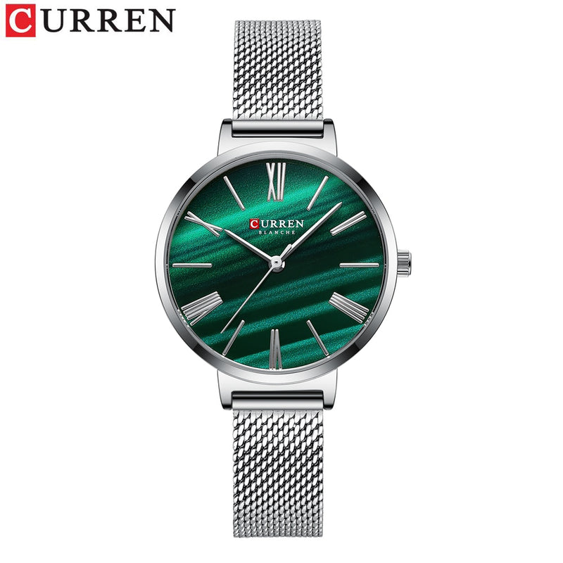 CURREN Fashion Luxury Watches for Women Malachite Green Quartz Dress Bracelet Wristwatch with Leather Female Clock