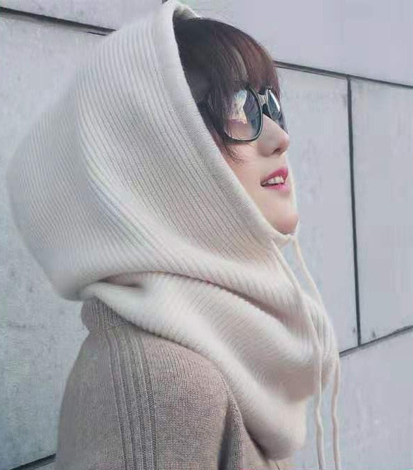 Women Winter Beanie Hat Cashmere Female Knitted Hooded Scarf Balaclava for Women Windproof Warm Wool Cap