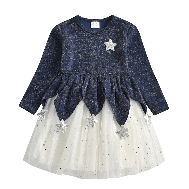 VIKITA Kinder Partykleid für Mädchen Kinder Pailletten Kleider Mädchen Stern Kleid Kleinkinder Freizeitkleider Kinder Herbst Kostüme