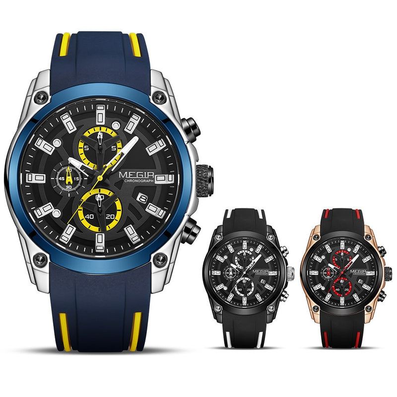 MEGIR 2020, relojes deportivos azules para hombre, marca superior, cronógrafo de lujo para hombre, relojes militares de cuarzo, reloj luminoso Masculino