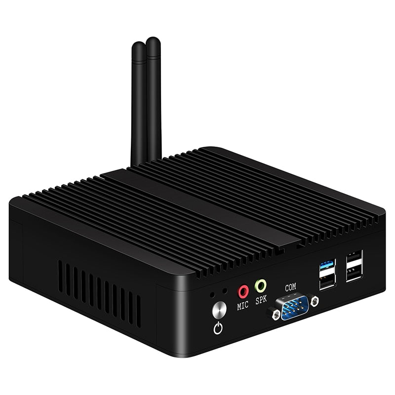 XCY Lüfterloser Mini-PC Intel Celeron J1900 Quad Cores Dual Ethernet RS232 Windows Linux HDMI VGA 4xUSB WiFi Industriecomputer