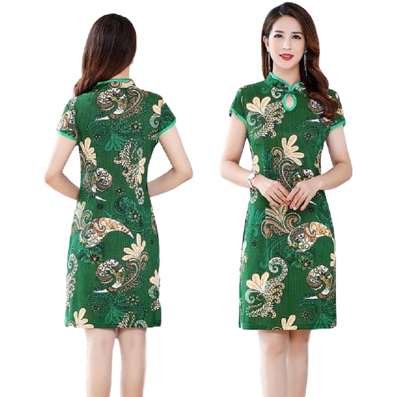 Woman Chinese Cheongsam Vintage Qipao Dress Retro Short Sleeve Oriental Traditional Lady Elegant Wedding Party Dresses 2022 New