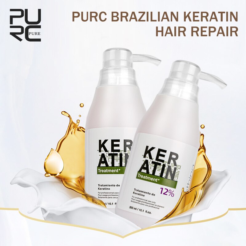 PURC Brasilianisches Keratin 12 % Formalin 300 ml Keratinbehandlung Curly Hair Glättung Glättendes Produkt repariert geschädigtes Haar