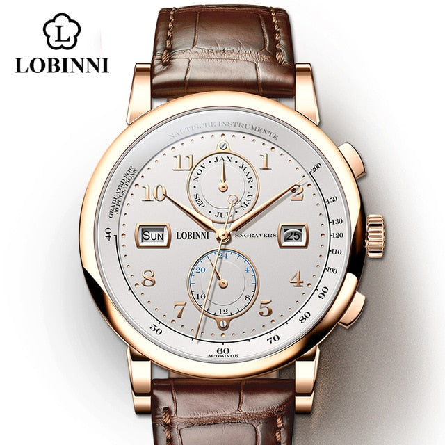 LOBINNI Business Watch Top-Marke Luxus Mode Mann Leder wasserdicht 50M männlich mechanische Armbanduhr mit Datumsanzeige Uhren