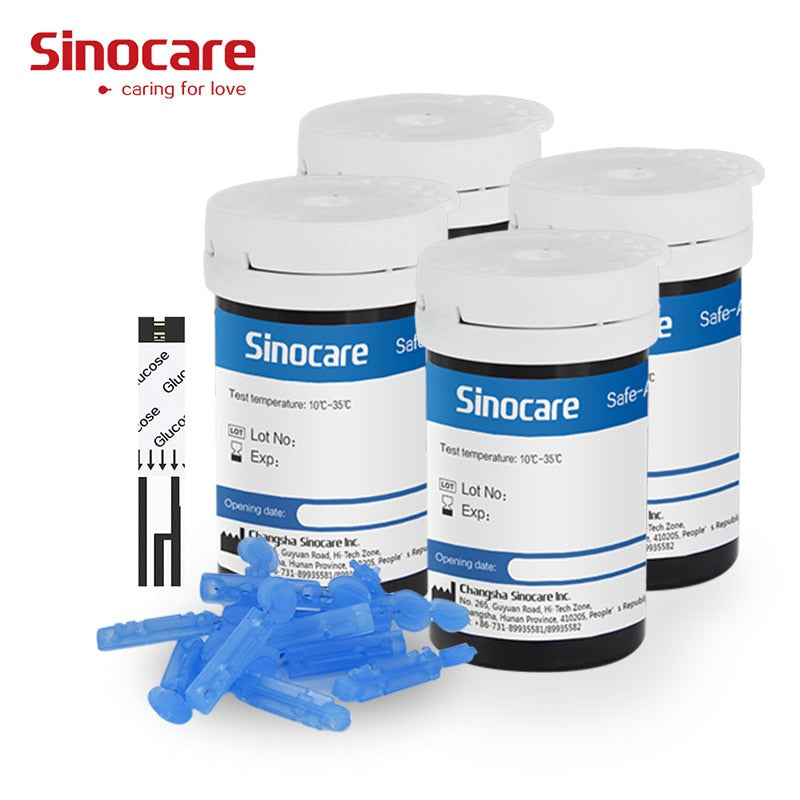 500/400/300/200/100/50PCS Sinocare Safe-Accu Tiras de prueba de glucosa en sangre y lancetas para probador de diabetes