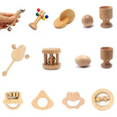 Montessori Neugeborenes Spielzeug Holzobjekt passende Übung Hand gegriffenes Spielzeug Eierbecher Würfel Box Baby Bett Glocke Rassel Stimmgeschenk