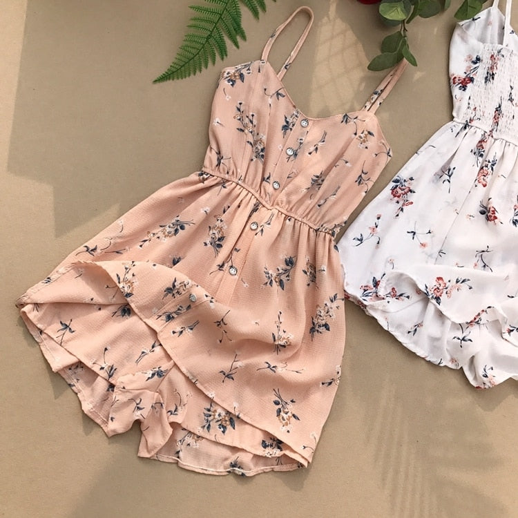 Floral Jumpsuits Women Beach Shorts Rompers New Summer Bohemian Print Overalls Fashion Women Slim High Waist Playsuits Femme