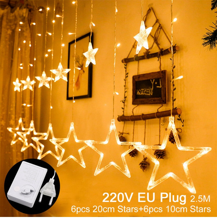 Eid Mubarak Star Moon Led Curtain Garland String Lights Ramadan Decoration Islam Muslim Party Decor Eid Al Adha Gifts Eid Lights