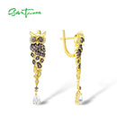 SANTUZZA Silberohrringe für Frauen 925 Sterling Silber Goldfarbe Funkelnde Schokolade CZ Kreative Eulen-Tropfen-Ohrringe Edler Schmuck