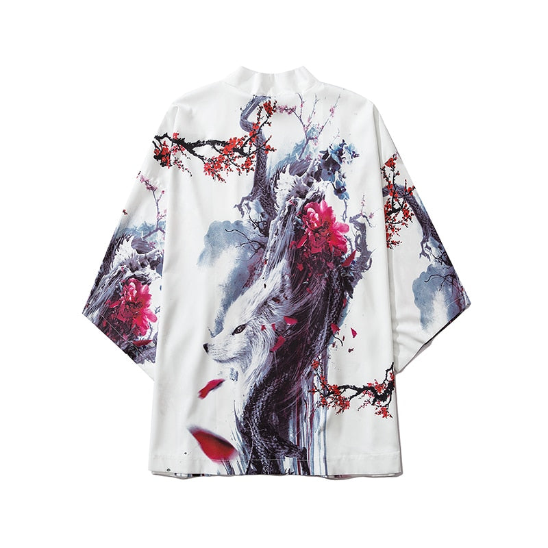 Bebovizi Dragon Print Yukata Men Women Fashion Cardigan Loose Blouse Haori Obi Asian Clothes Harajuku Japanese Cosplay Kimono