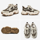 BeauToday Damen Chunky Sneakers Kunstleder Mesh Patchwork Runde Zehe Schnürung Dicke Sohle Atmungsaktiver Damenschuh 29402