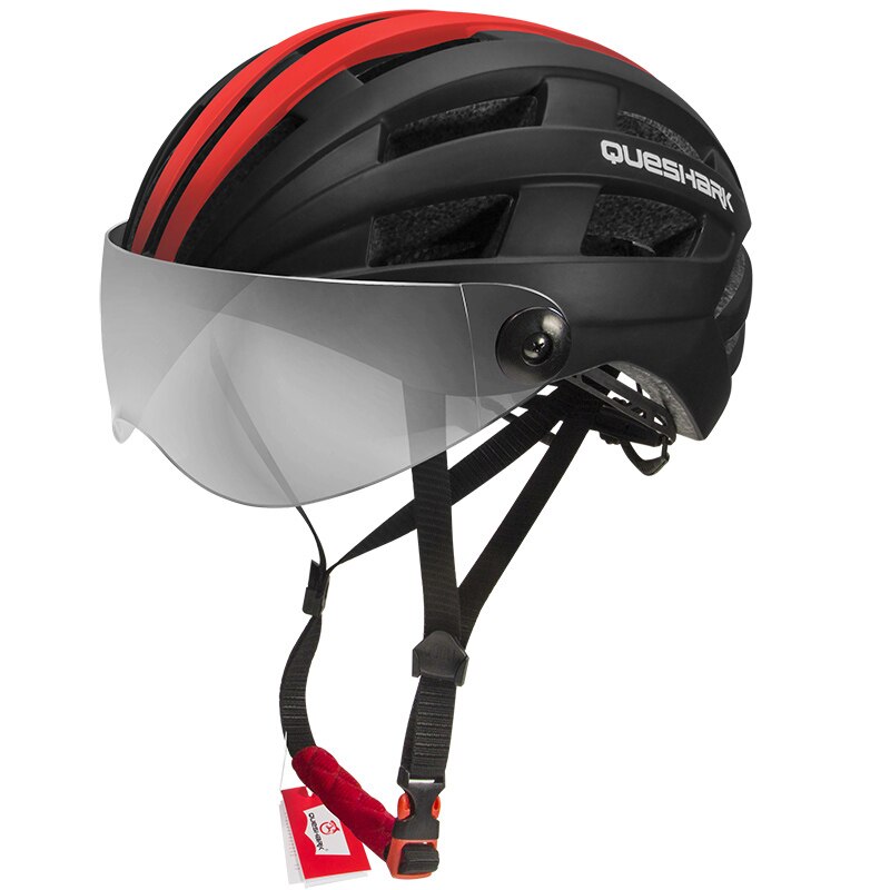 QUESHARK, casco de ciclismo ultraligero para hombres y mujeres, bicicleta de montaña, bicicleta de carretera, motocicleta, lente transparente extraíble, tapa segura QE116