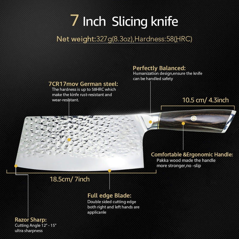 MYVIT 5CR15 Kochmesser 7 Zoll Chinesisches Küchenmesser Fleisch Gemüse Schneidemesser Super scharfe Klinge Edelstahl Hackmesser