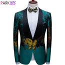 Chaqueta de vestir verde con estampado Floral de lujo para hombre, chal con un botón, solapa, traje de esmoquin para hombre, chaqueta, traje de fiesta de boda para cena
