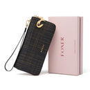 FOXER Frauen Spaltleder Geldbörse Bifold Clutch Bag mit Armband Mode Kartenhalter Geldbörse Handytasche Weibliche Geldtasche