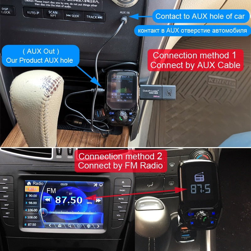 FM Transmitter Bluetooth-compatible V5.0 Car AUX USB MP3 Player Wireless Handsfree Car Kit With QC3.0 Quick Charger 3 USB Ports
