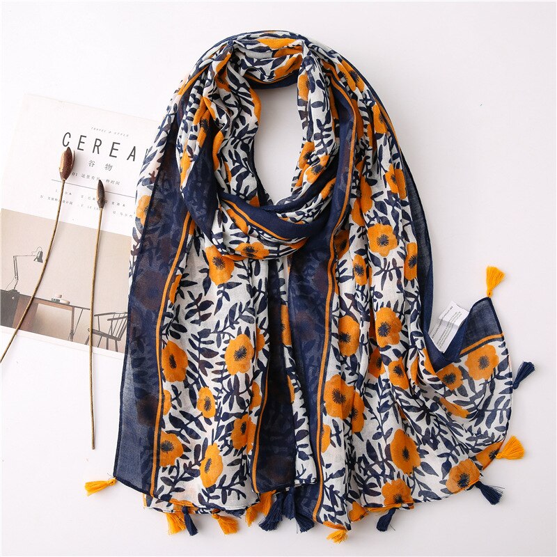 2020 fashion spring summer geometry printing cotton scarf with tassel fashion wraps shawls sunscreen beach hijabs wholesale