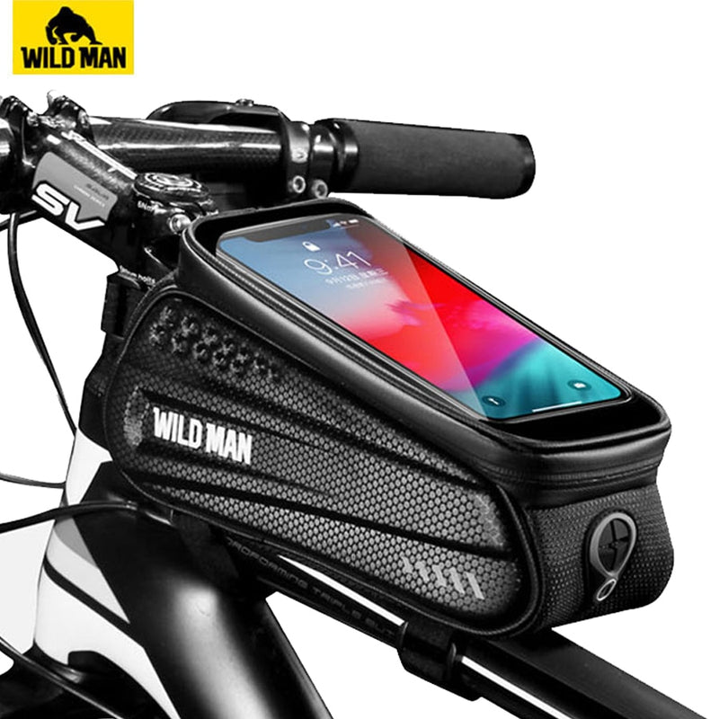 Bolsa de teléfono para bicicleta WILD MAN Waterproo, bolsa de marco de tubo superior, bolsa de haz frontal para ciclismo, soporte de teléfono para bolsa de bicicleta con pantalla táctil de 6,5 pulgadas