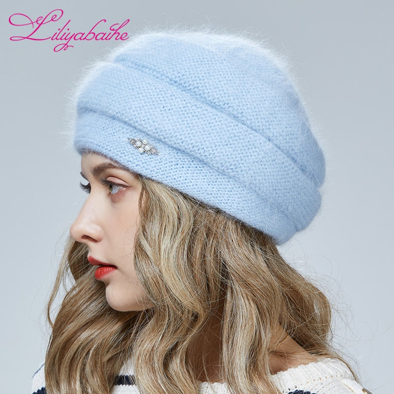 LILIYABAIHE Winter warm Women hats Knitting Angora hat  Bilateral three-dimensional decoration 8 colors