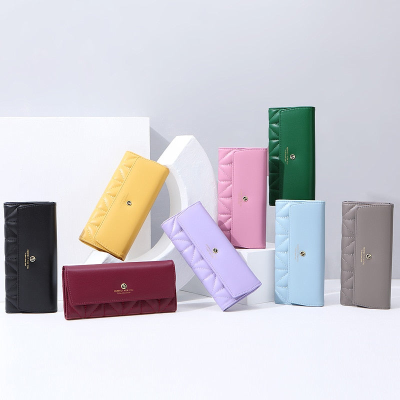 WEICHEN 2020 Designer Stickerei Brieftasche Frauen Marke Handtasche Leder Mode Trifold Lange Kupplung Brieftaschen Weibliche Geldbörse Carteira