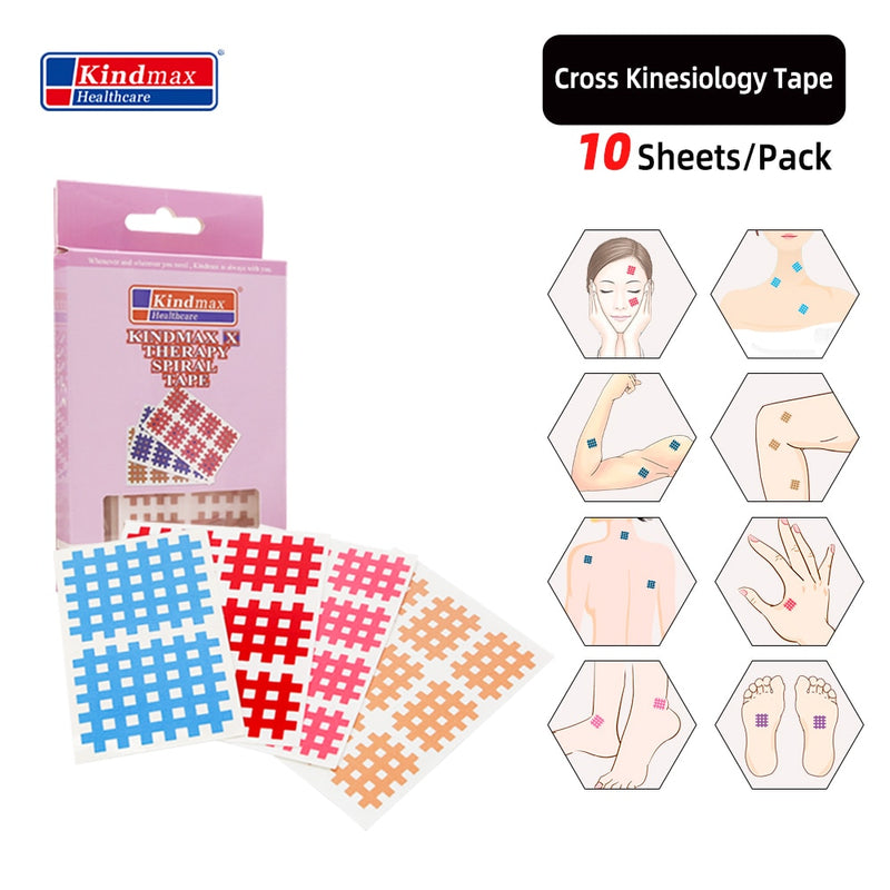 (Pack of 10 sheets) Kindmax Healthcare Spiral Cross Kinesiology Tape Physical Therapy Cross Tape for Pain Relief