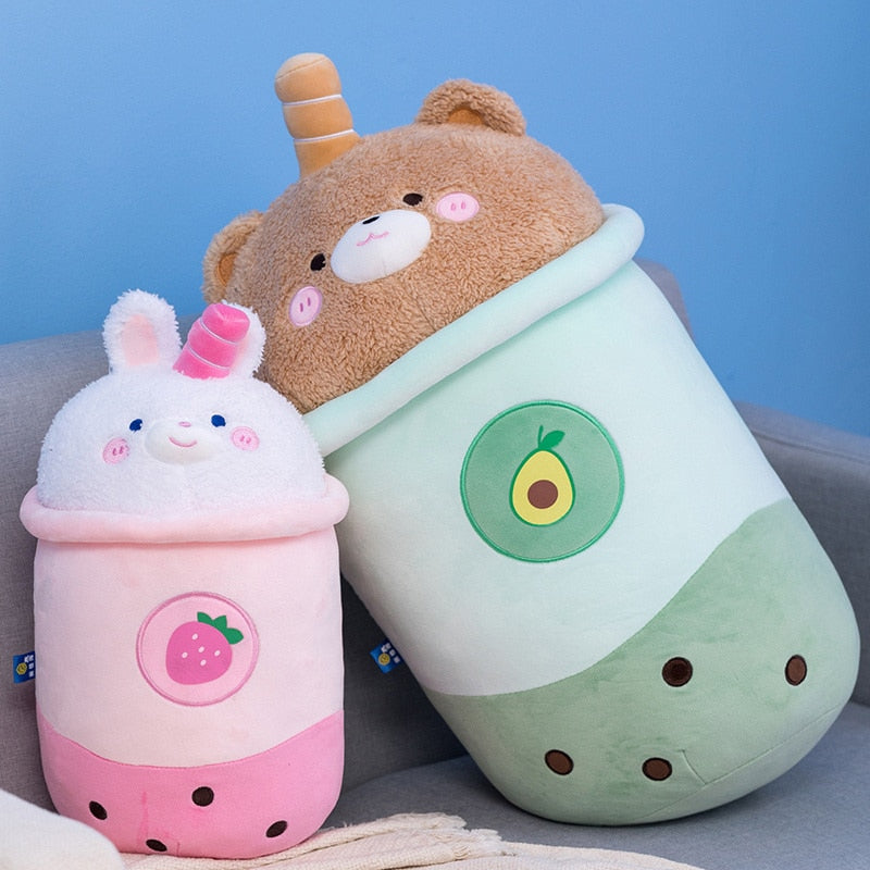 Adorables animales de dibujos animados Boba Tea juguete de peluche aguacate oso marrón Rosa fresa conejito leche té taza juguete gran abrazo almohada juguete