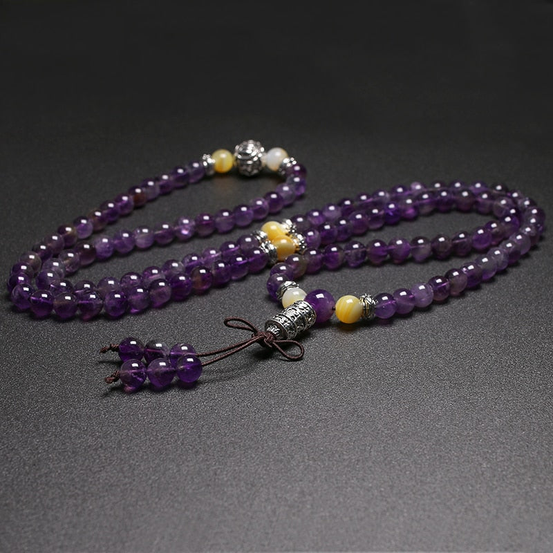 Natural Stone Beads Bracelets 108 Mala 6mm Amethyst Bracelet Tibetan OM Charm