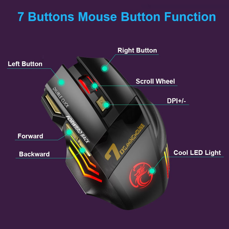 Ratón inalámbrico recargable Bluetooth Gamer Gaming Mouse computadora ergonómico Mause con retroiluminación RGB ratones silenciosos para ordenador portátil PC