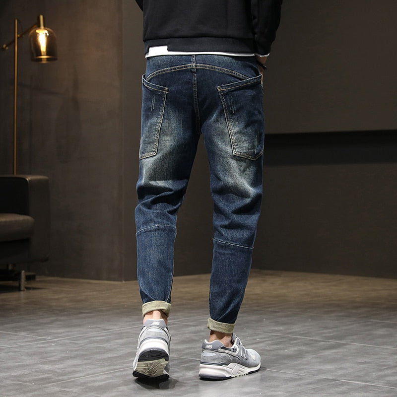 Mens Jeans Harem Pants Fashion Pockets Desinger Loose fit Baggy Moto Jeans Men Stretch Retro Streetwear Relaxed Tapered Jeans 42