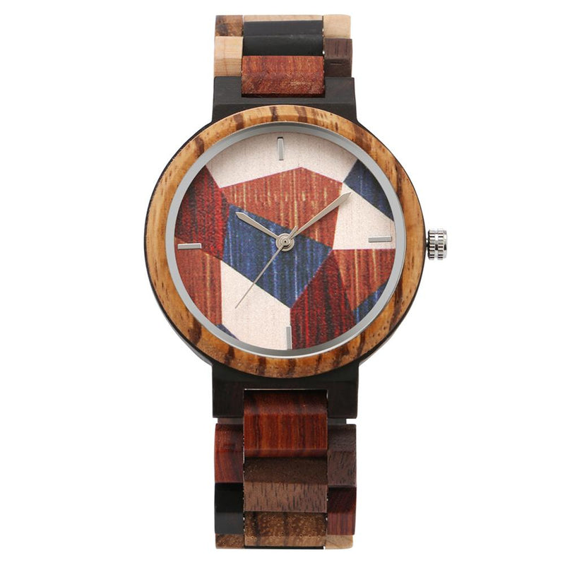 Einzigartige unregelmäßige Geometrie, Spleißen, Muster, Holzuhr, Herrenuhr, verstellbar, Mischfarbe, Retro-Armbanduhr aus Holz, Uhren Hombre