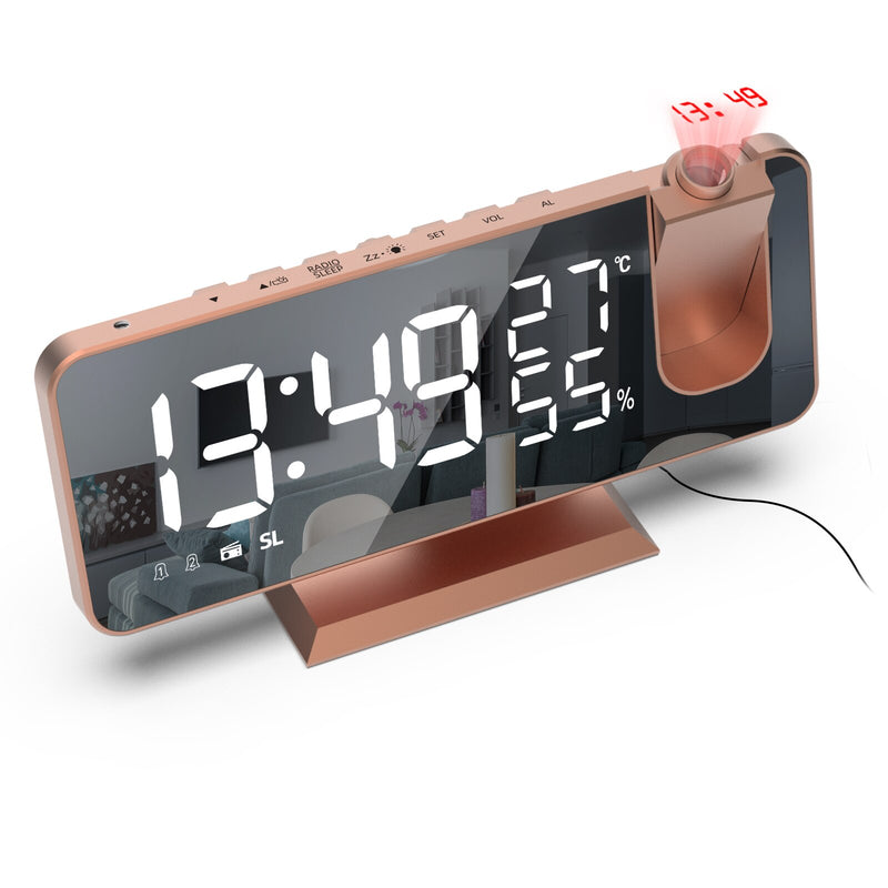 3 Color LED Digital Alarm Clock Radio Projection With Temperature And Humidity Mirror Clock Multifunctional Bedside Time Display