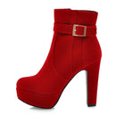 Meotina, botas para mujer, botas para mujer, botas de invierno con hebilla, botines de tacón superalto, plataforma con cremallera, zapatos cortos de tacón grueso para mujer, rojo 33-43