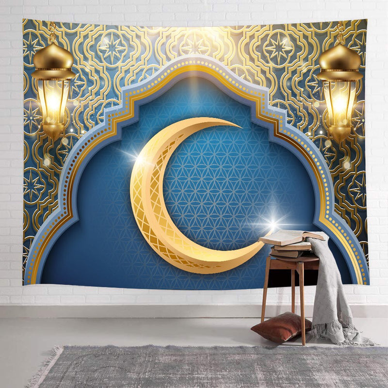 Simsant Ramadan Kareem Tapisserie Moon Star Eid Mubarak Religion Festival Wandbehang Tapisserien für Wohnzimmer Schlafzimmer Dekor