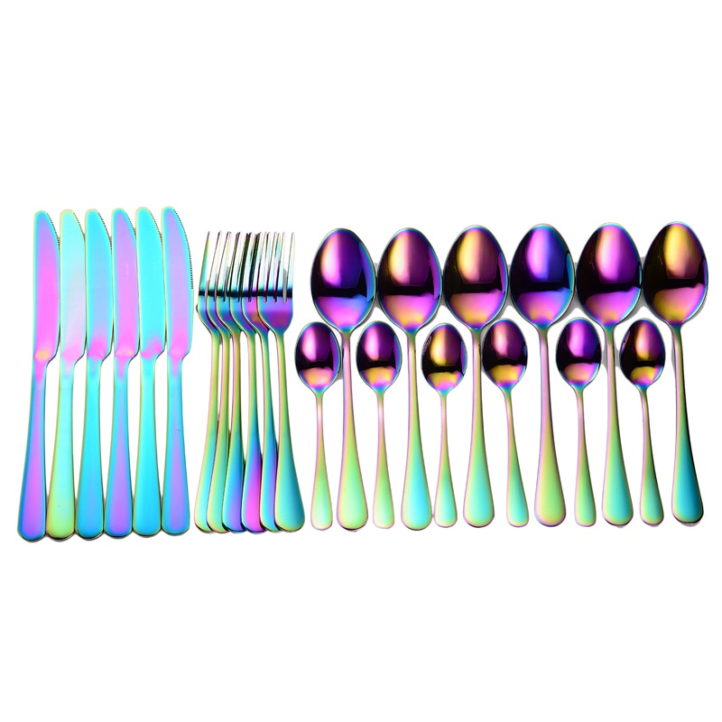 Tableware 24 Pcs Rainbow Cutlery Stainless Steel RainbowCutlery Set Tableware Set Fork Spoon Knife Set Gift Dinnerware Set Box