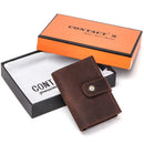 Contact's Customize Men Card Wallet Business Credit Card Holders Crazy Horse Leather Men Mini Wallets Rfid Aluminium Box Purse