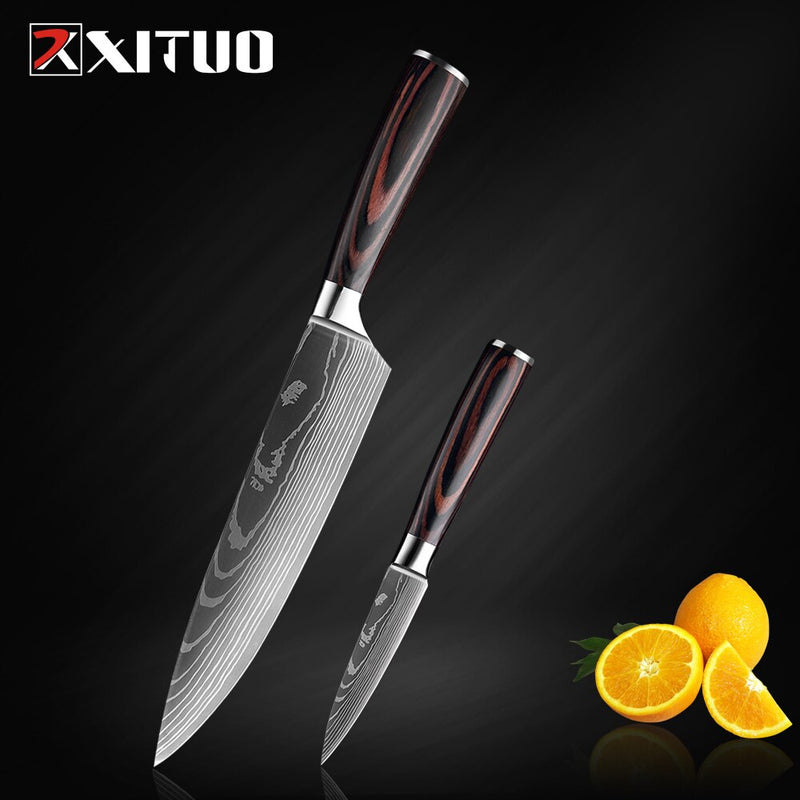 XITUO Kitchen Knife Japanese Knife Cooking Set 3&quot; 5&quot; 7&quot; 8&quot; inch+Laser Damascus Pattern Paring Fruit Vege Chef Knife Kitchen Tool