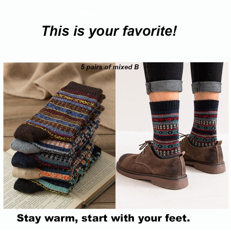 10PCS=5Pairs Autumn Winter New Men Thicken Warm Harajuku Retro Fashion Casual Wool High Quality Cotton Socks Wholesale Snow Sock