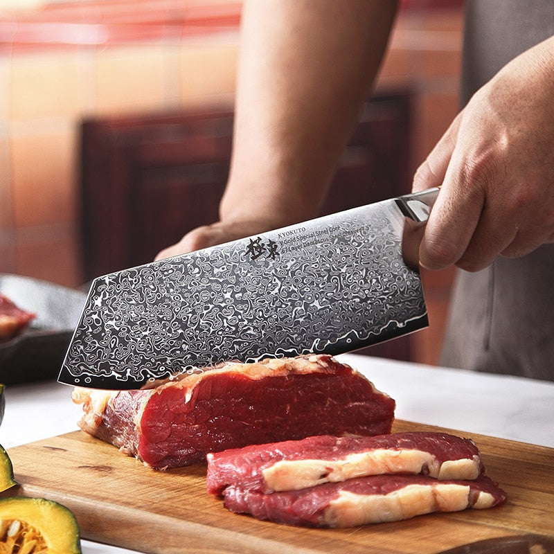 Acero de 67 capas V oro 10 Damasco cuchillo de cocina chef Gyuto Santoku Cleaver Paring Steak Slicing Utility Deshuesado Salmón