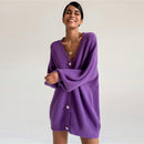 MUICHES Casual V-Ausschnitt Einreiher Pullover Frau Laterne Ärmel Perle Knopf Solide Übergroße Strickjacke 2021 Neue Mode