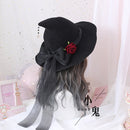 Alta calidad Lolita Halloween Lolita ROSE Lazo grande Gorro de bruja de Halloween Sombrero de bruja Mo Nv Mao
