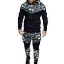 Männer Kausal Camouflage Patchwork Sets Camo Reißverschluss Jacke + Hose 2PC Trainingsanzug Sportwear Hoodies Sweatshirt Hosenanzug Plus Größe
