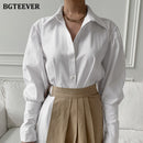 BGTEEEVR Stilvolles Damen Umlegekragen Unregelmäßiges Hemdkleid Elegant Langarm Damen Faltenkleid 2021 Frühling 2 Stück