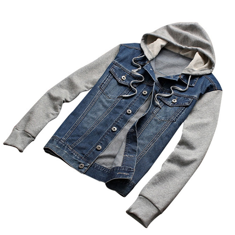 Denim Men Hooded Sportswear Outdoors Casual Fashion Jeans Jackets Hoodies Cowboy Mens Jacket and Coat Plus Size