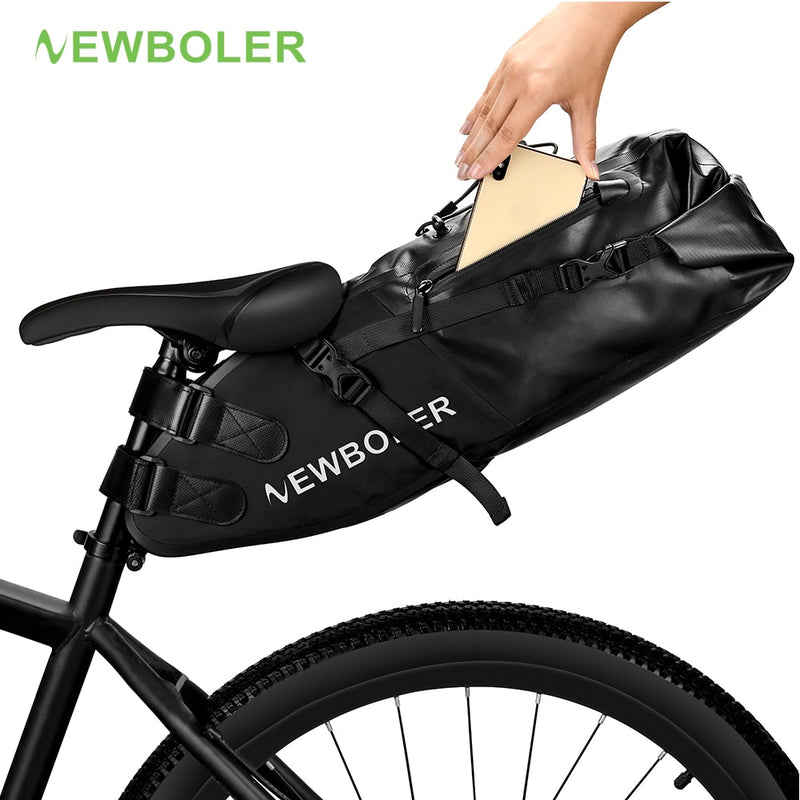 NEWBOLER Fahrradtasche Wasserdicht 13L Große Kapazität Fahrrad Satteltasche Radfahren Faltbare Hecktasche MTB Rennrad Kofferraum Bikepacking