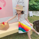 Humor Bär Sommer neue ärmellose süße Mädchen Kleid Kleinkind Kind Prinzessin Party Kleid Druck zurück Schleife Baby Kinderkleidung